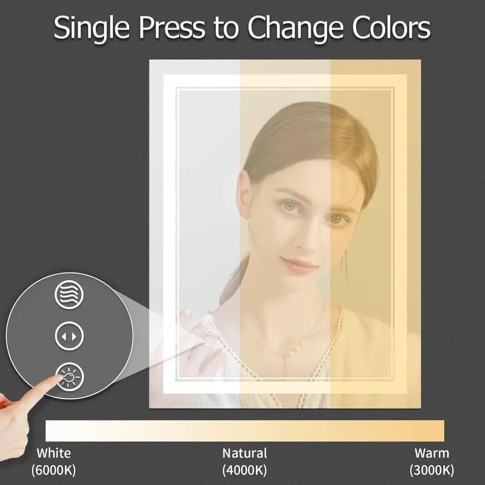 Miroir de courtoisie rétroéclairé LED avec lumières antibuée et à intensité variable, 24 x 32 pouces, mural pour salle de bain