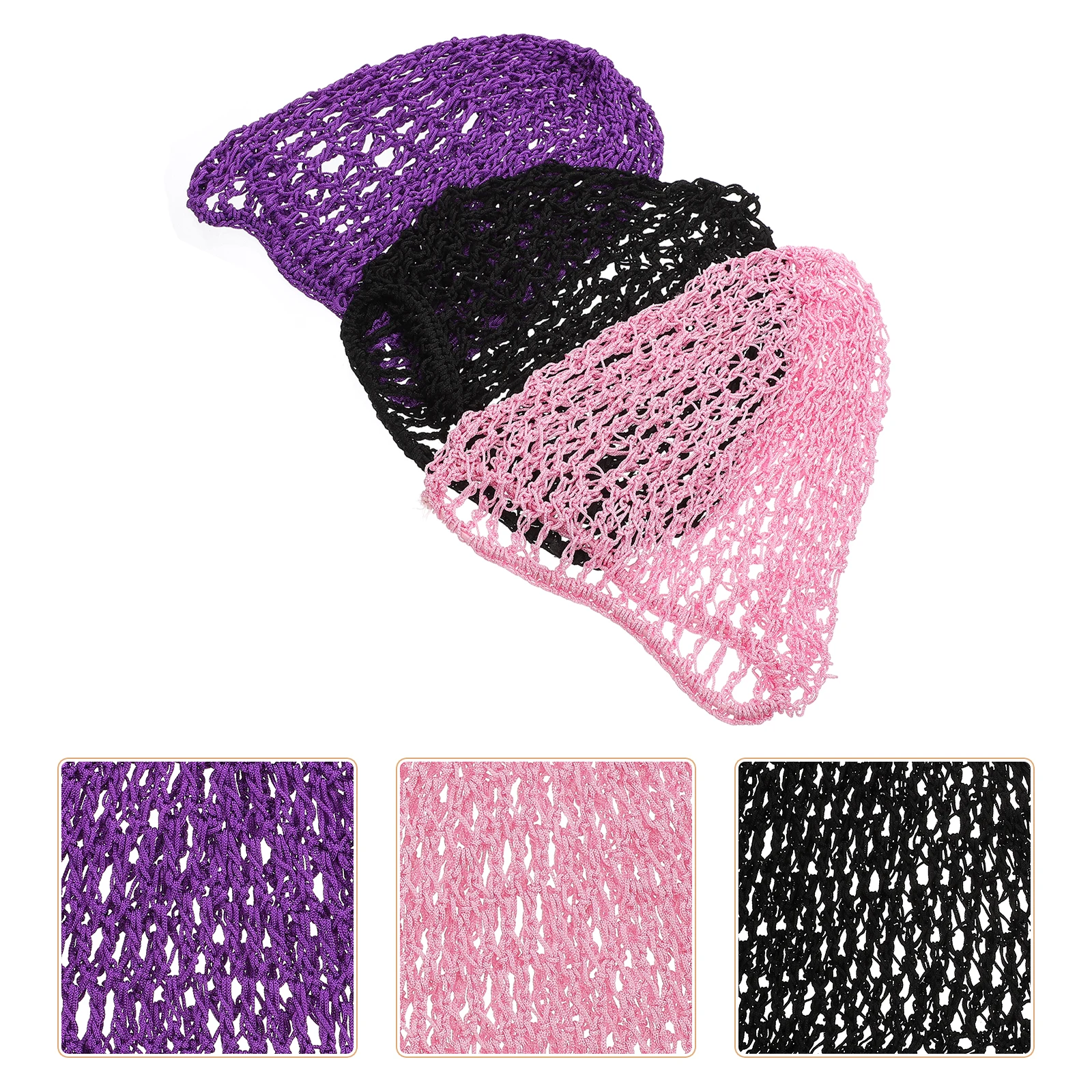 

3pcs Crocheted Nets Elastic Mesh Net Cover For Women Long Braids Home Salon Use Woman Hair Care Net Covers Girl Hair Care Hat
