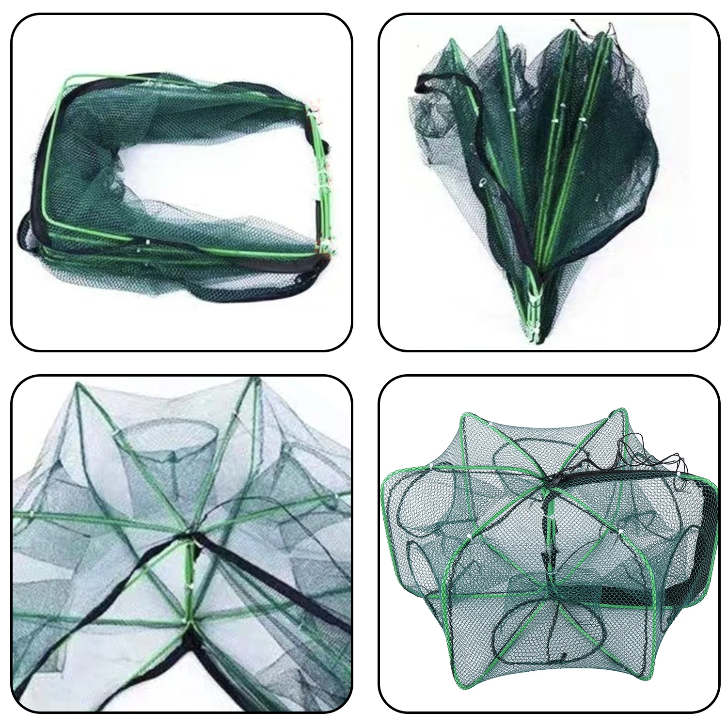 1Pc 6 Holes Mesh for Fishing Net/Tackle/Cage Folding Crayfish Catcher Casting/Fish Network Crab/Crayfish/Shrimp/Smelt/Eels Traps