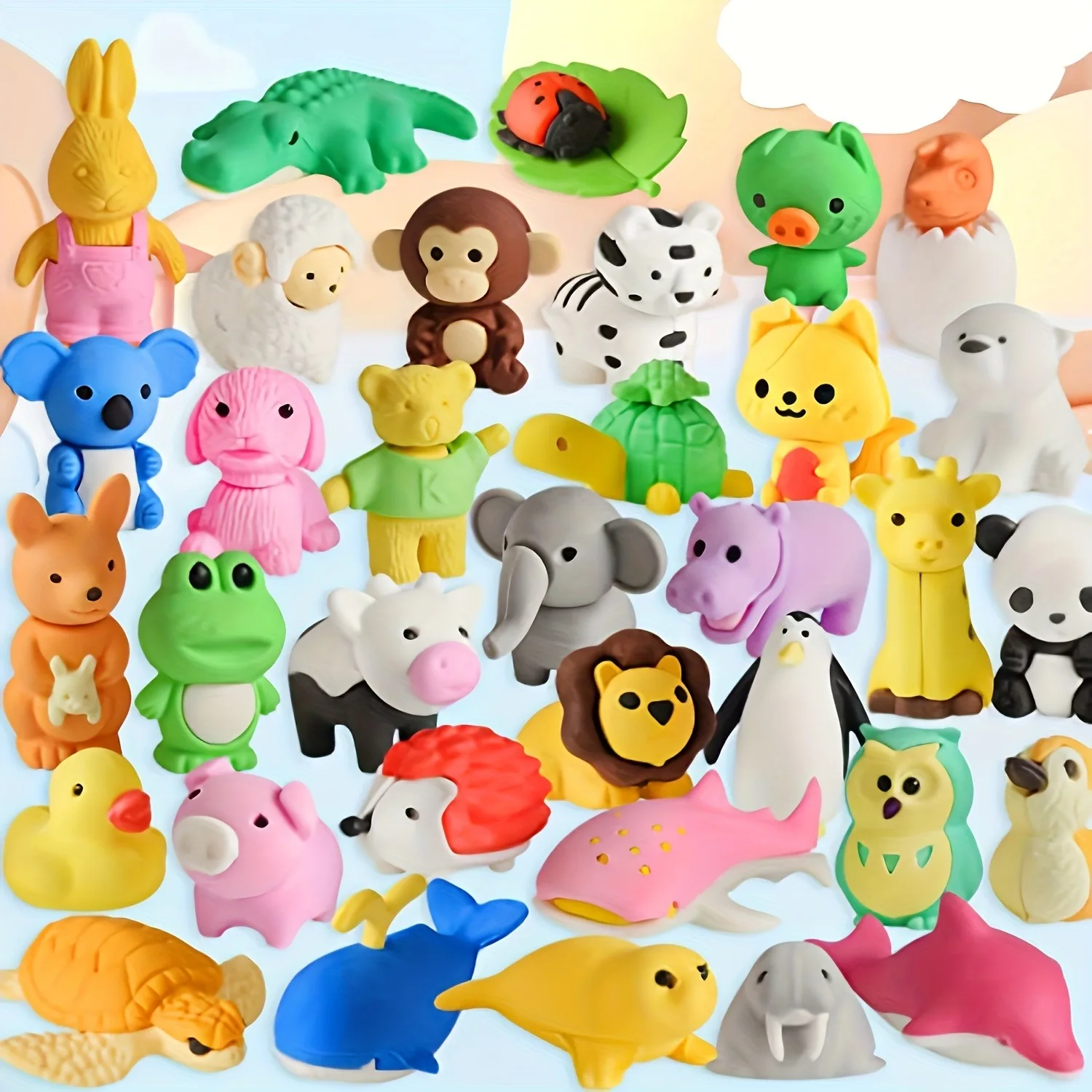 Imagem -04 - Borrachas Lápis em Forma de Animal Cartoon Design Eraser Coleção de Papelaria Material Escolar Bonito Atacado 10 Pcs 20 Pcs