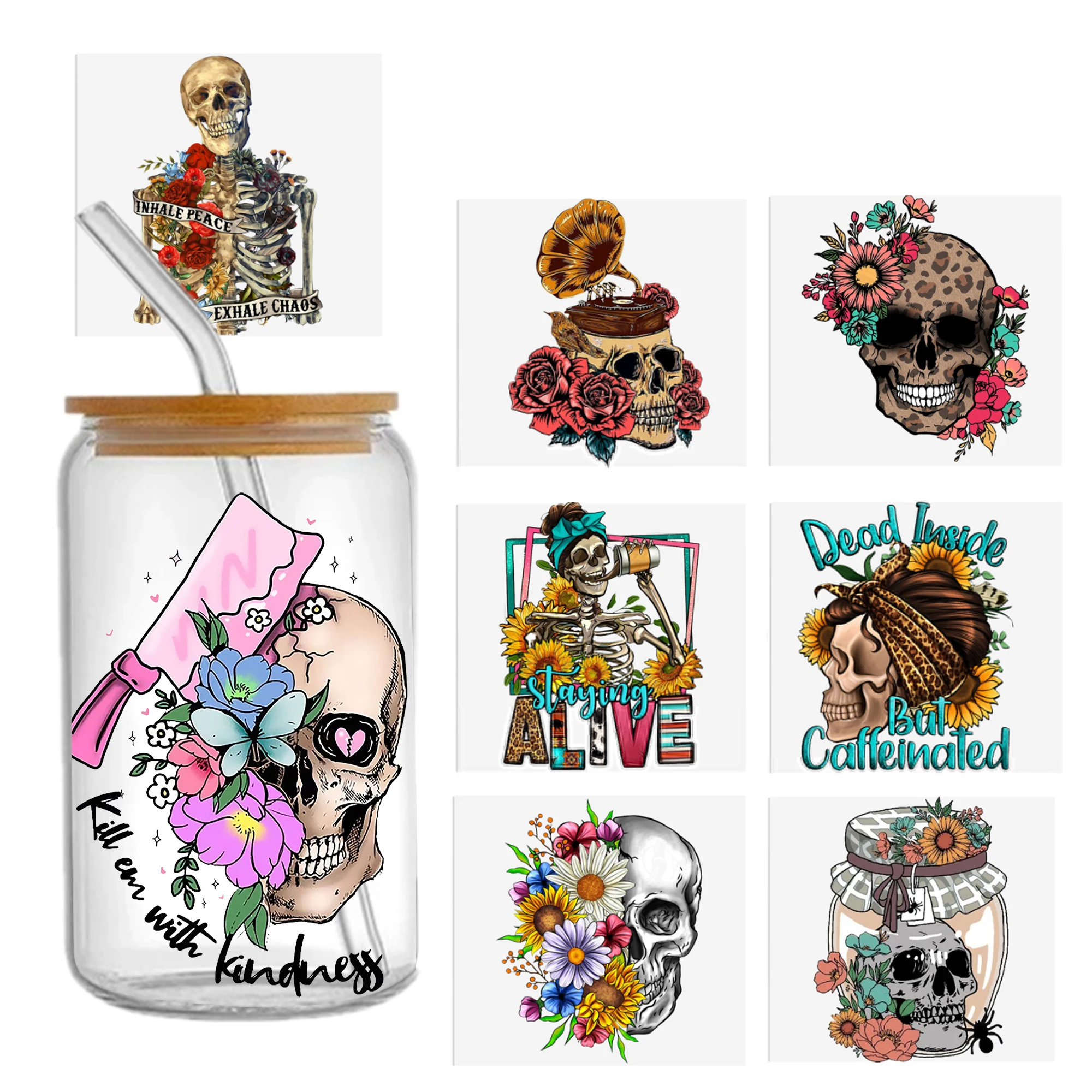 Sticker Label Template - Skeleton Halloween 16oz Tumbler Template DTF
