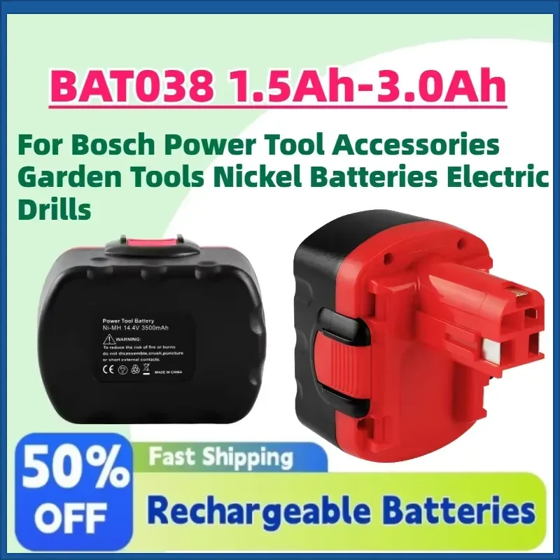 New BAT038 1.5Ah-3.0Ah 14.4V Rechargeable Battery for Bosch Power Tool Accessories Garden Tools Nickel Batteries Electric