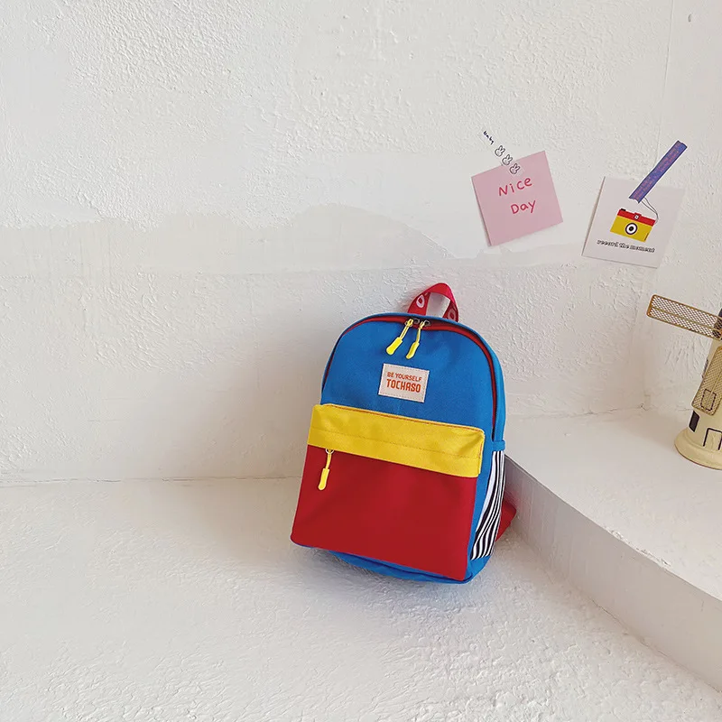 Mini mochila para niños con letras de Color contrastante, bolsa de jardín de infantes para niños y niñas, mochila ligera y cómoda, Linda