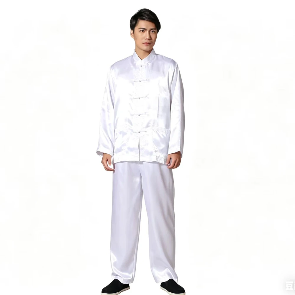 Chinese Traditional Style Black Men's Satin Kung Fu Suit Vintage Embroidery Dragon Tai Chi Wushu Uniform Clothing S M L XL XXL