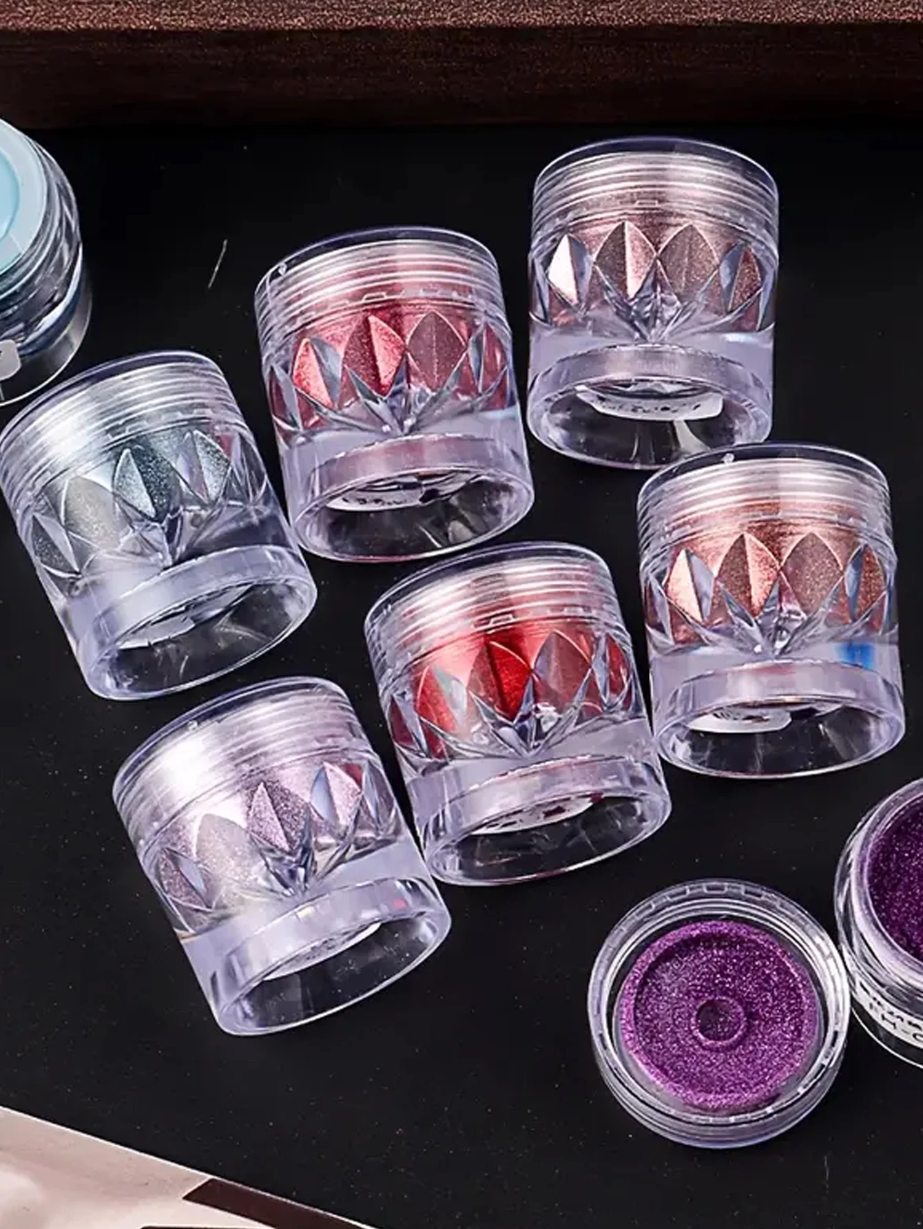 24 pçs garrafa de diamante alto espelho mágico em pó metal cromo espelho mágico fluorescente prego em pó multi-função multi-efeito imersão