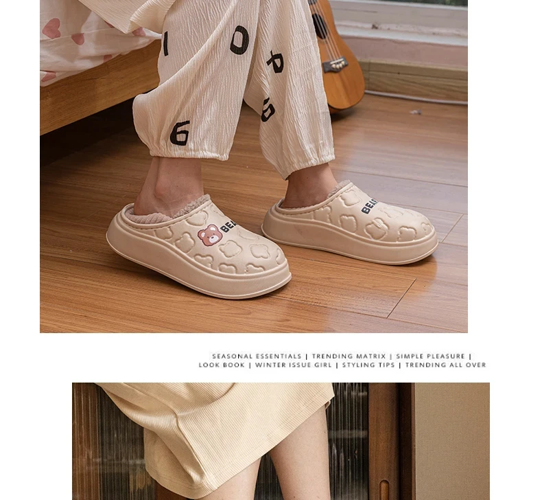 TZLDN Damen Herren Haus Wasserdichte Mode Bär Hausschuhe Slip on Schnee Winter Warme, vollständig mit Pelz gefütterte Hausschuhe Indoor Outdoor Schuhe – Detail 7