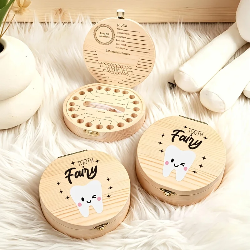 1PCS Wooden 2D Tooth Fairy Tooth Keepsake Box Wooden Storage Teeth Hair Commemorative Tooth Box Hair Storage Preservation Gift