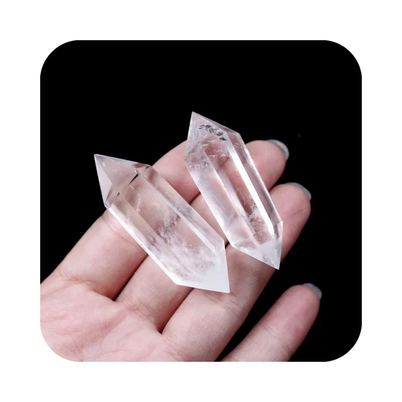 Piedra Natural de alta calidad, punto de cuarzo, reiki transparente, piedras preciosas de cristal pulido, varita de torre con terminación doble para regalo