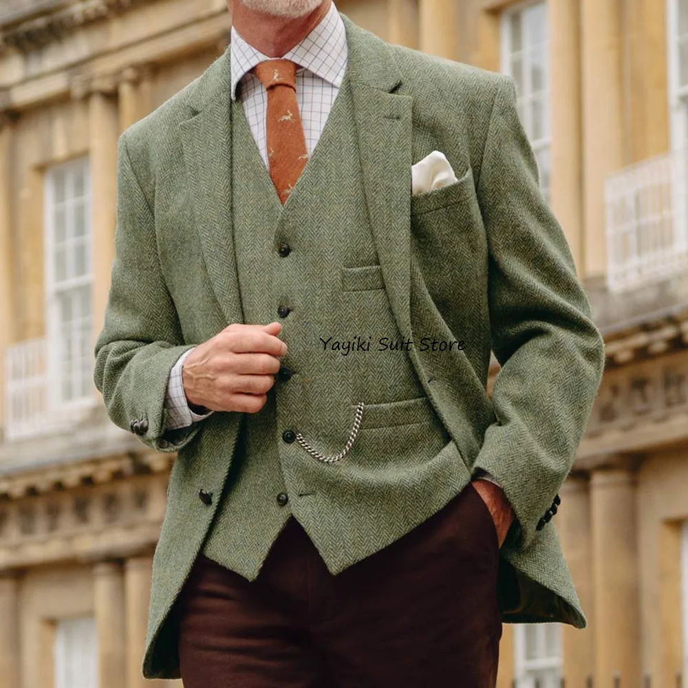 

Man Jackets High Quality Herringbone Fabric Single-breasted Fashion Suit Notched Lapel Urban Blazers Casual Style Suits Blazer