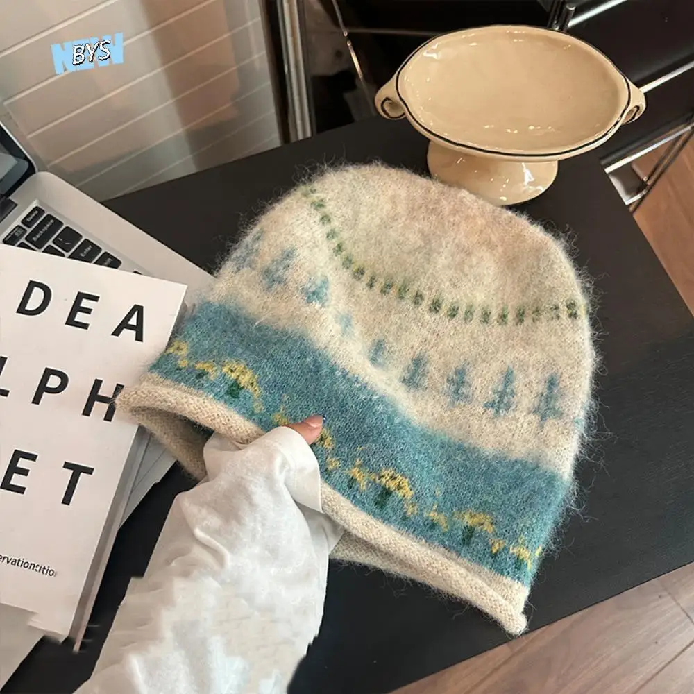 

Fashion Ethnic Style Fair Isle Style Knitted Hat Windproof Warm Winter Pullover Hat Retro Coldproof Beanies Hat Winter