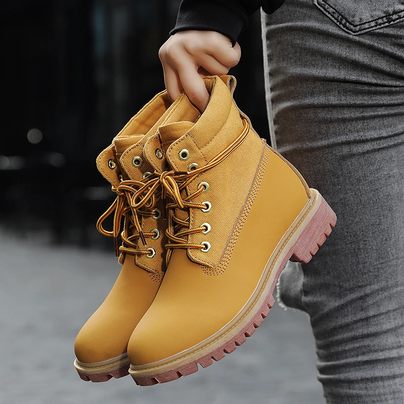 

2025 New Men's Big Yellow Boots Durable Anti - Skid Sole High - Top Chunky Sole Winter Fleece Lined British Work Boots Motorcycl