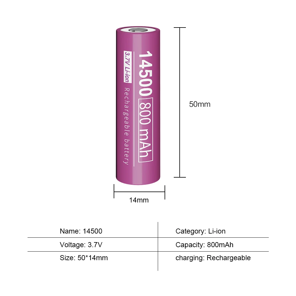 Imagem -02 - Bateria Recarregável de Lítio para Lanterna Led Baterias r7 3.7v 14500 800mah 14500 aa 32 Pcs