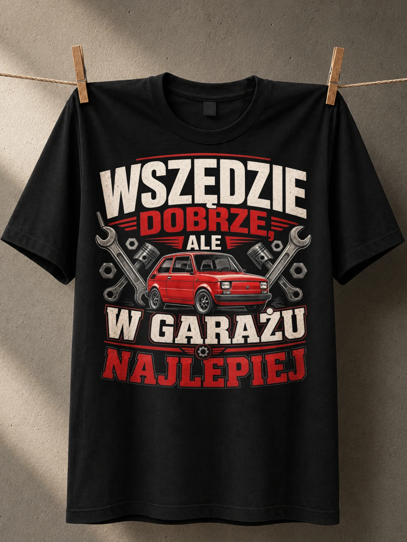 Wszedzie dobrze ale w garazu najlepiej red car crossed wrenches pistons distressed Polish garage  Unisex All T-Shirt