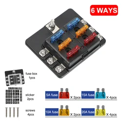 For Auto Car Boat Marine 6 Ways 12 Ways Blade Fuse Block Fuse Box Holder M5 Stud With LED Indicator Light Plastic Cover 32V 100A