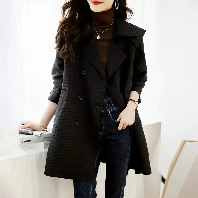 

High-grade Fashion Trench Coat Female Spring and Autumn Clothes 2023 New British Wind Waist Slimming European Plaid Coat Tide X4