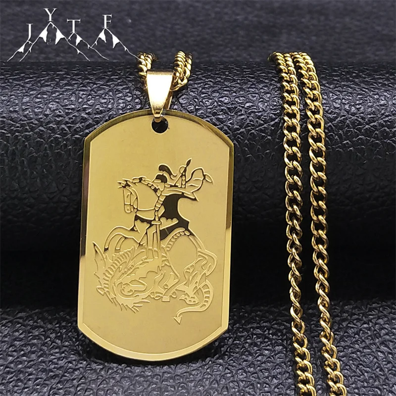 SAINT MICHAEL Archangel Pendant Necklace For Women Men Stainless Steel Dog Tag Metal Shape Necklaces Religious Jewelry N6279S05