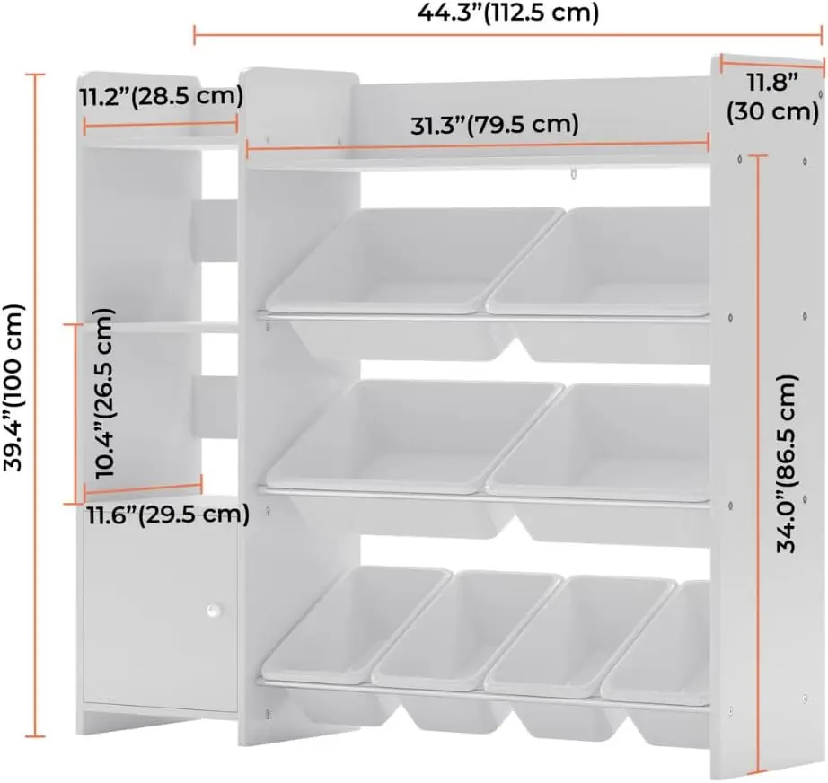 Toy Storage Organizer With Bookshelf, Kids Playroom Organization Shelving Unit With Removable Storage Bins & Safety Anti-Tip