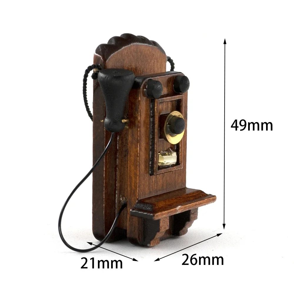 1/12 Dollhouse Miniature Accessories Mini Vintage Wall Hanging Telephone Model for Doll House Decoration ob11