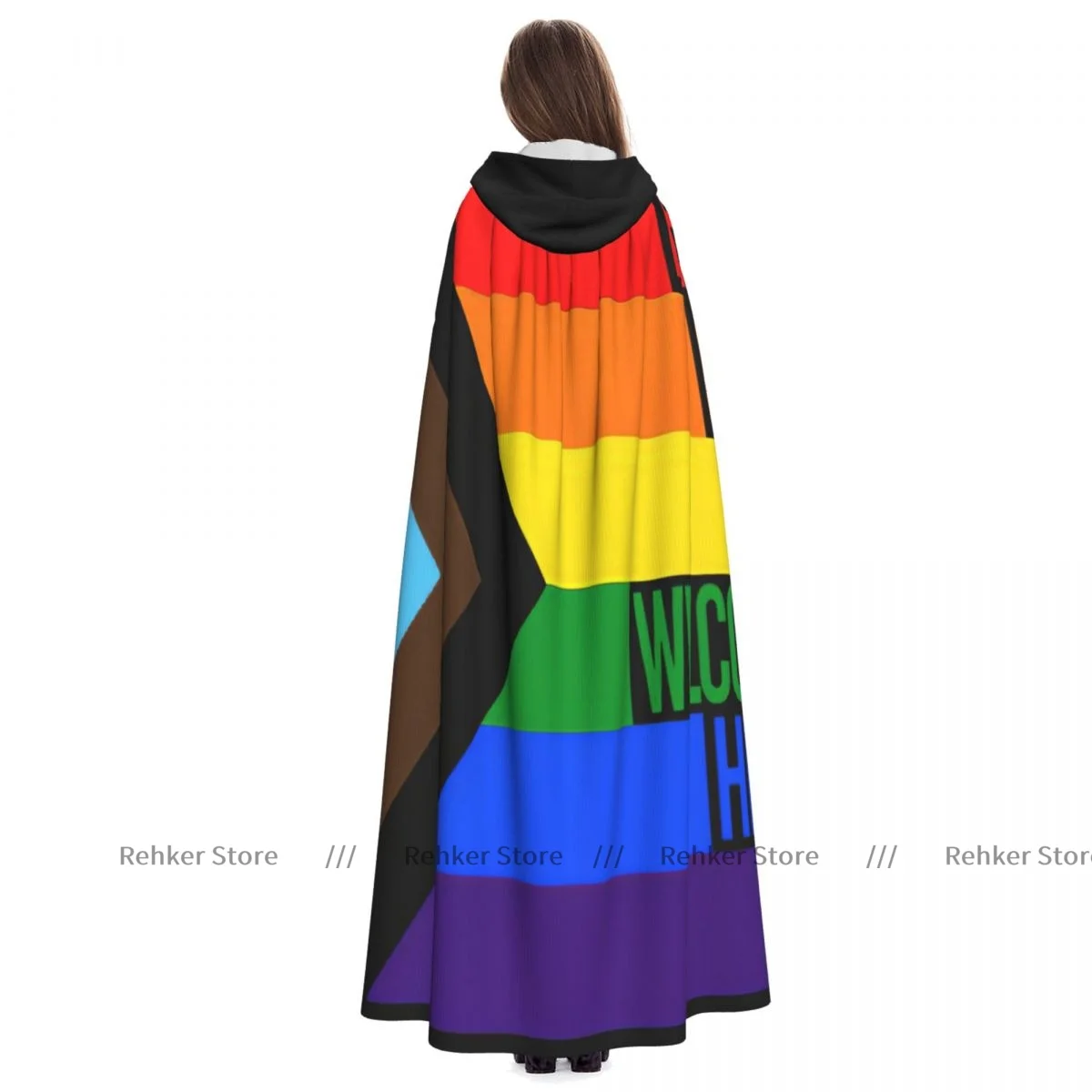 Adult Halloween Pride Flag Rainbow Cloak Cape Hooded Medieval Costume Full Length Dress Coat