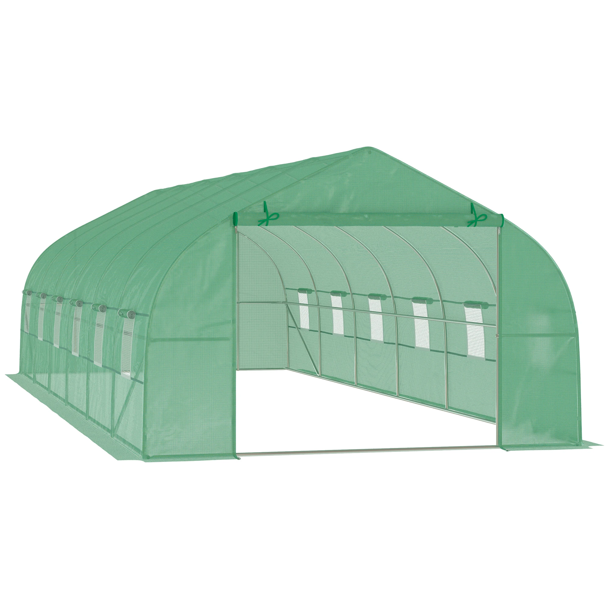 Outsunny garden greenhouse 800x300x200 cm tunnel type with 12 windows and roller door steel and PE Green