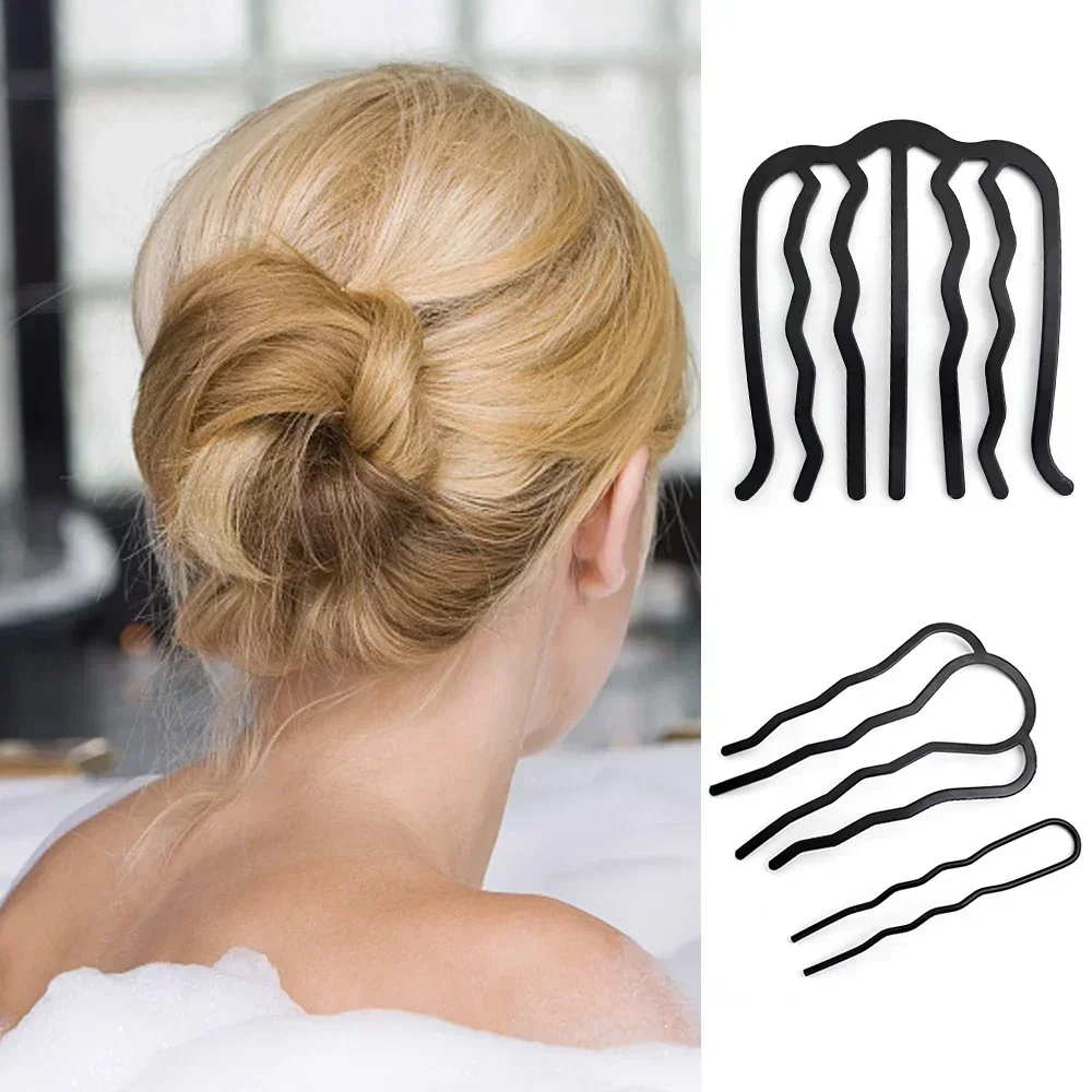 Black Metal Hairs Fork Clip Women Bride Hair Pin Combs Messy Bun Hairpin Clip Hooks Side Combs Updo Sticks Hairs Styling Tools