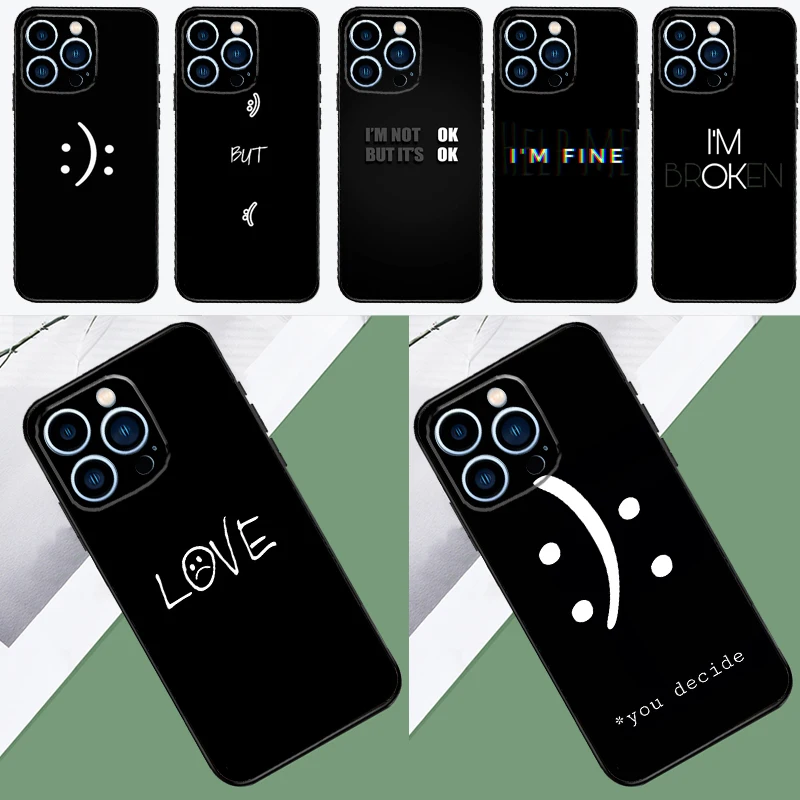 Sad depression Black Word Phone Case For iPhone 16 15 14 Pro 11 12 13 Pro Max XS XR X Plus 12 13 Mini Back Cover