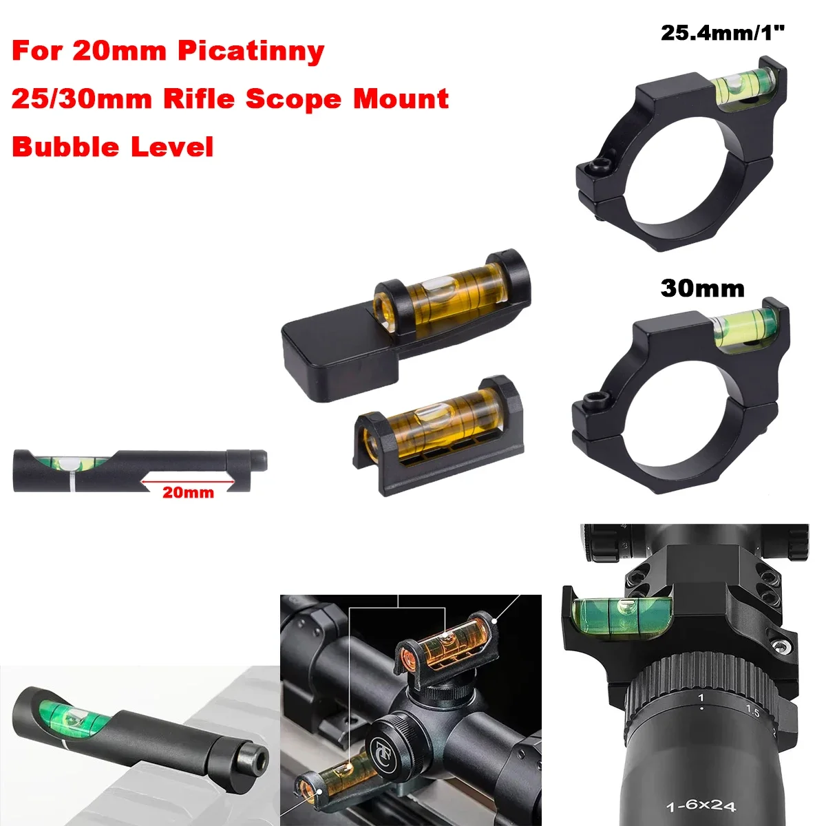 Tactical Rifle Scope Level Bubble for 25.4/30mm Scope Sight 20mm Picatinny Rail 2pcs Magnetic Leveling Bubble Gun Scope Mount