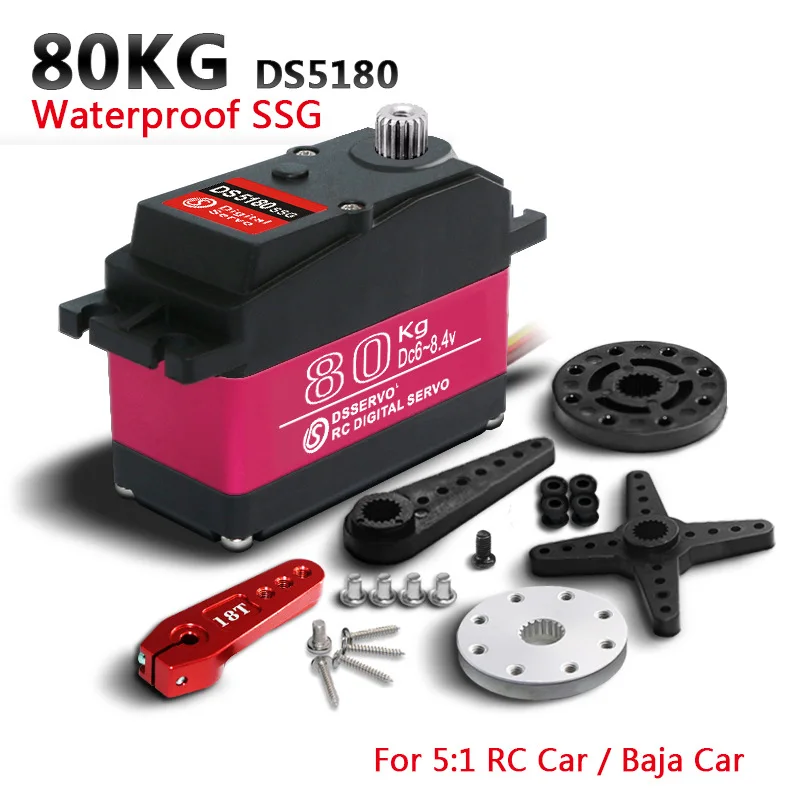 DS5180MG 80KG 8.4VHigh Voltage Digital ServoIP66Waterproof Full Metal Gear Heavy Duty for 1/5 1/6 RC Crawler Robot with 25T Horn