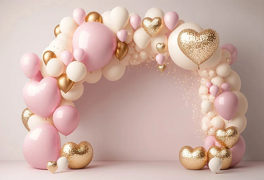 Mehofond Arch Door Photography Backdrop Pink Gold Balloon for Family Baby Photocall Cake Smash Decor Background Photocall Studio