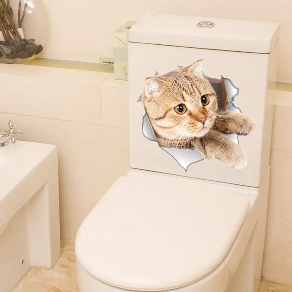 Cats 3D Wall Sticker Toilet Stickers Hole View Vivid Dogs Bathroom For Home Decoration Animals Vinyl Decals Art Wallpaper Poster