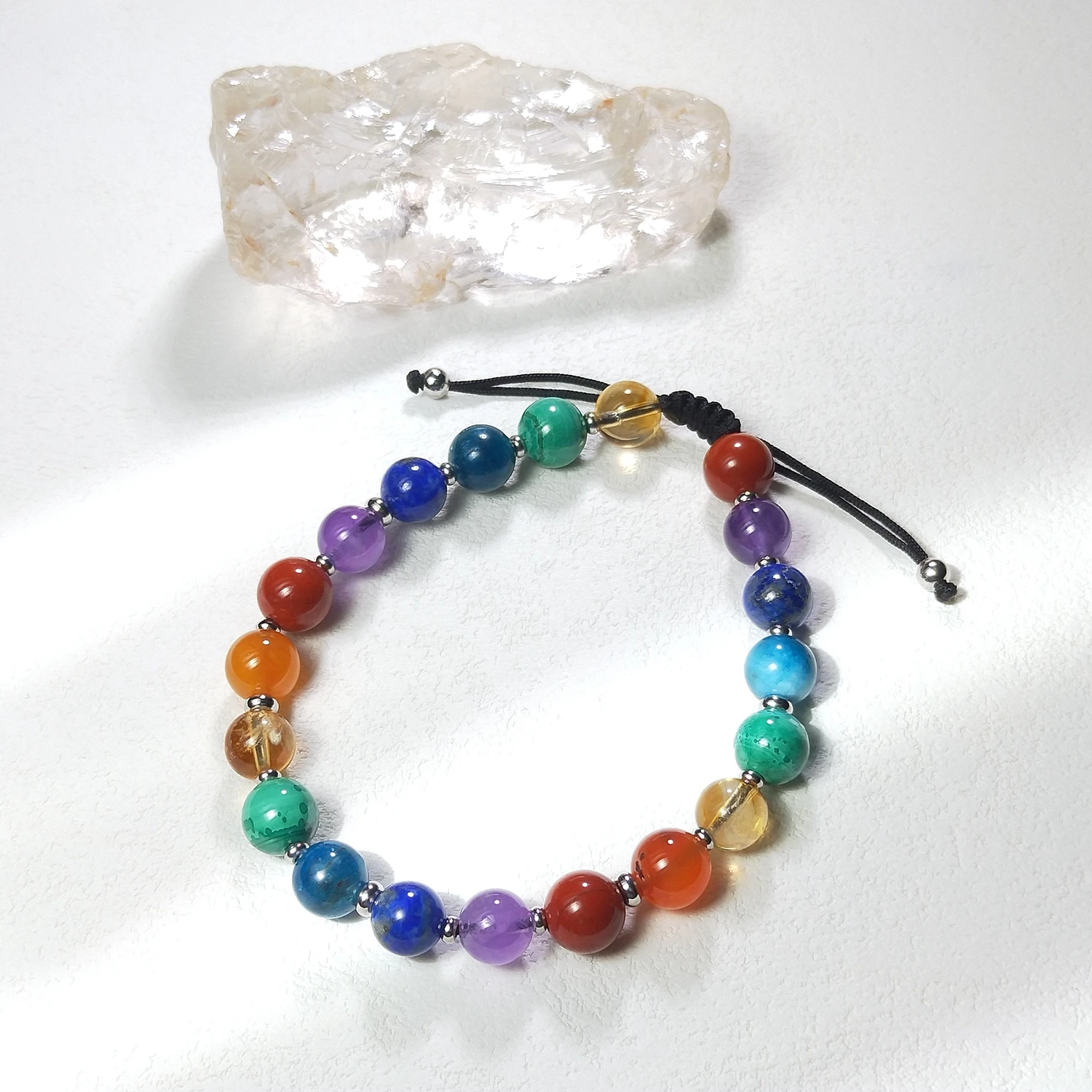 Lii Ji Natural Stone 7 Chakras Beaded 8mm Adjustable Bracelet For Male Jewelry view 2