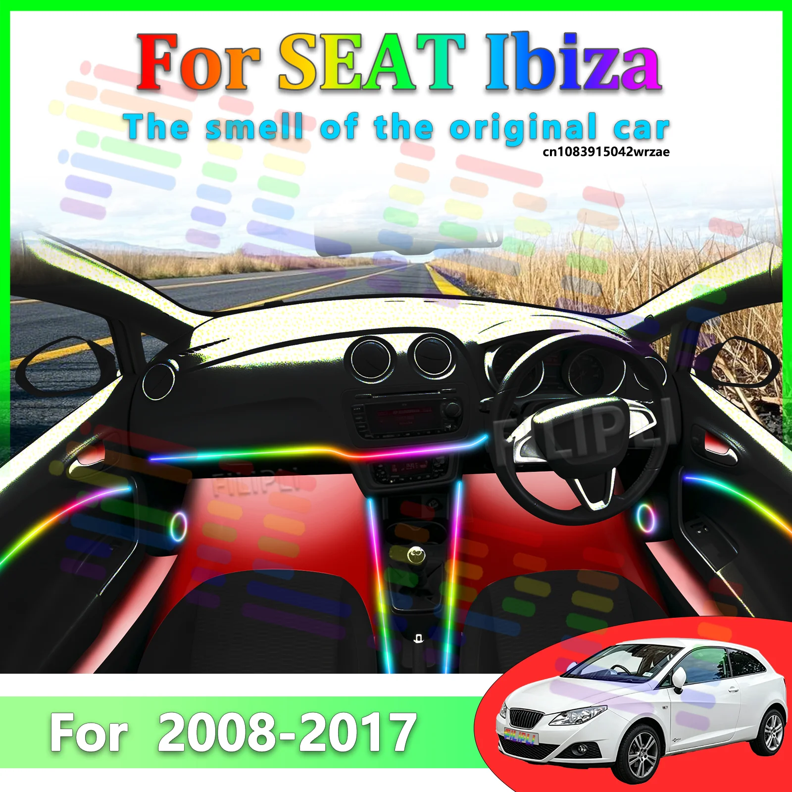 

For SEAT Ibiza 2008-2017 64 Colors RGB LED Ambient Light Strip Bluetooth App Control Breathing Streamer Car Decor Lamp