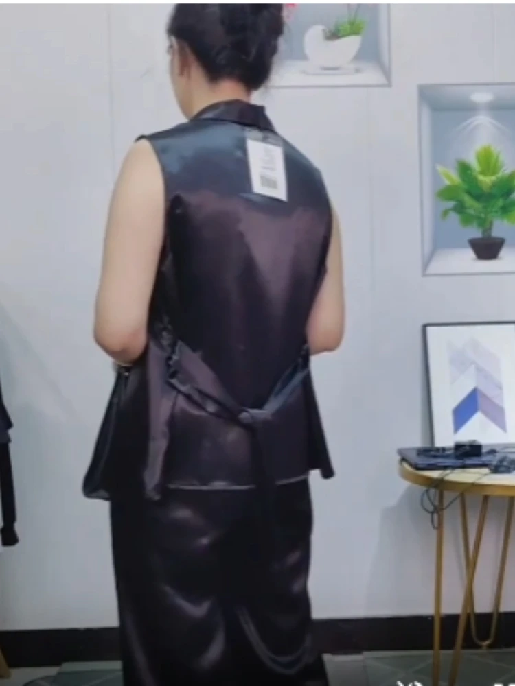 New Summer Light Luxury Sleeveless Suit Satin High-end Temperament Top French Celebrity Vest High Quality High Appearance Level