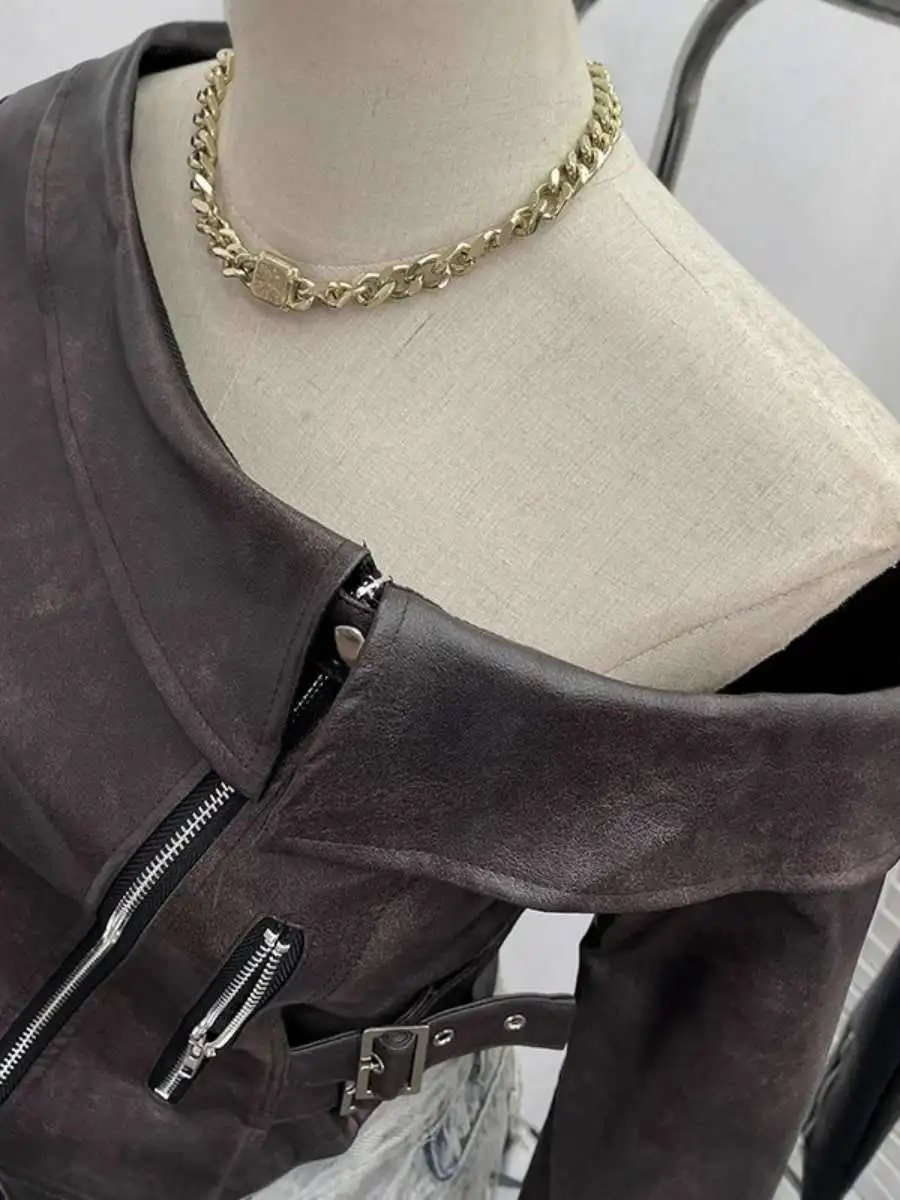 Sexy ort Leather Jaet Women's Cool Slanted oulder Biker Sle Zipper Irregular  Coat Long Sve Adult Outerwear