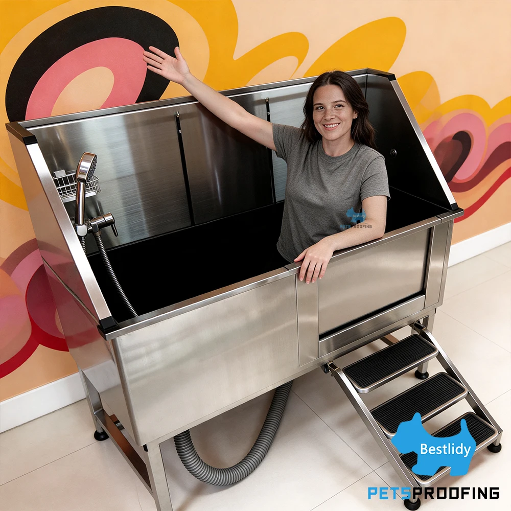 

Wholesale 50 Stainless Steel Pet Bath, Dog Bathing Shower Heavy Duty Bath with Stair Sliding Door for Pet Grooming Spa