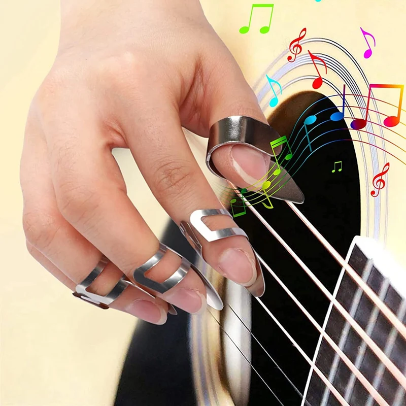 12Pcs Steel Finger Picks Set Adjustable Bass Finger Picks Stainless Steel Finger Picks And Thumb Picks