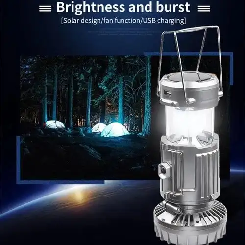 

Solar Portable Camping Lanterns Electric Fan 1500mAh LED Solar Power Hanging Tent Rechargeable Outdoor Emergency Lamp with Fan