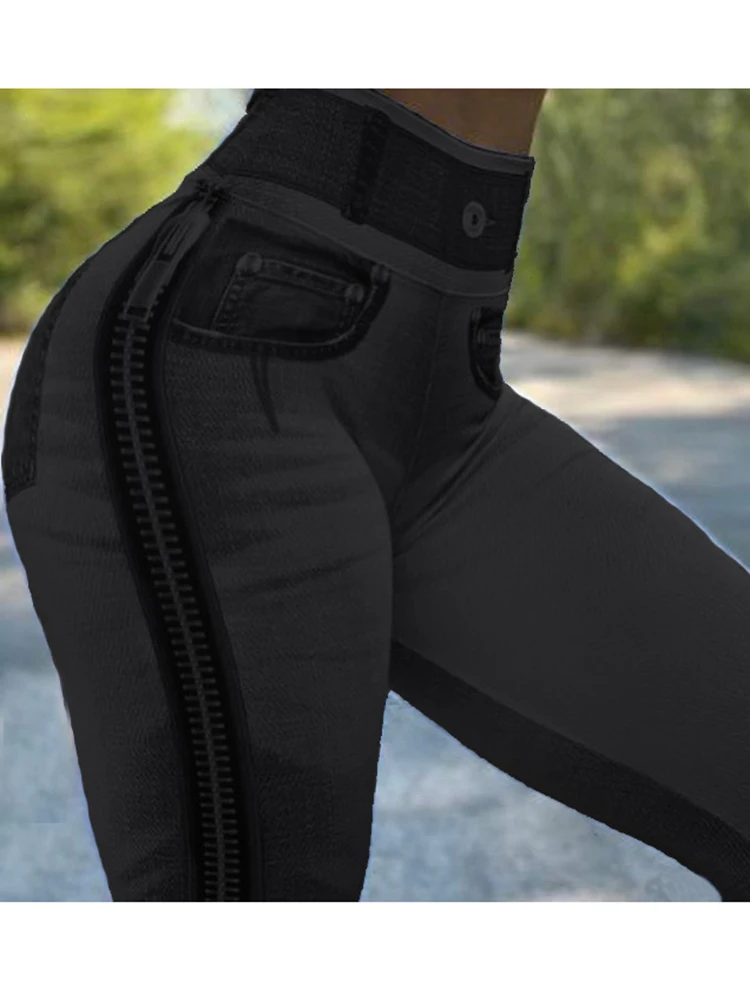 Pantalones de Yoga suaves para mujer, Leggings vaqueros de imitación, pantalones de cintura alta para gimnasio, mallas de entrenamiento, novedad, gran oferta