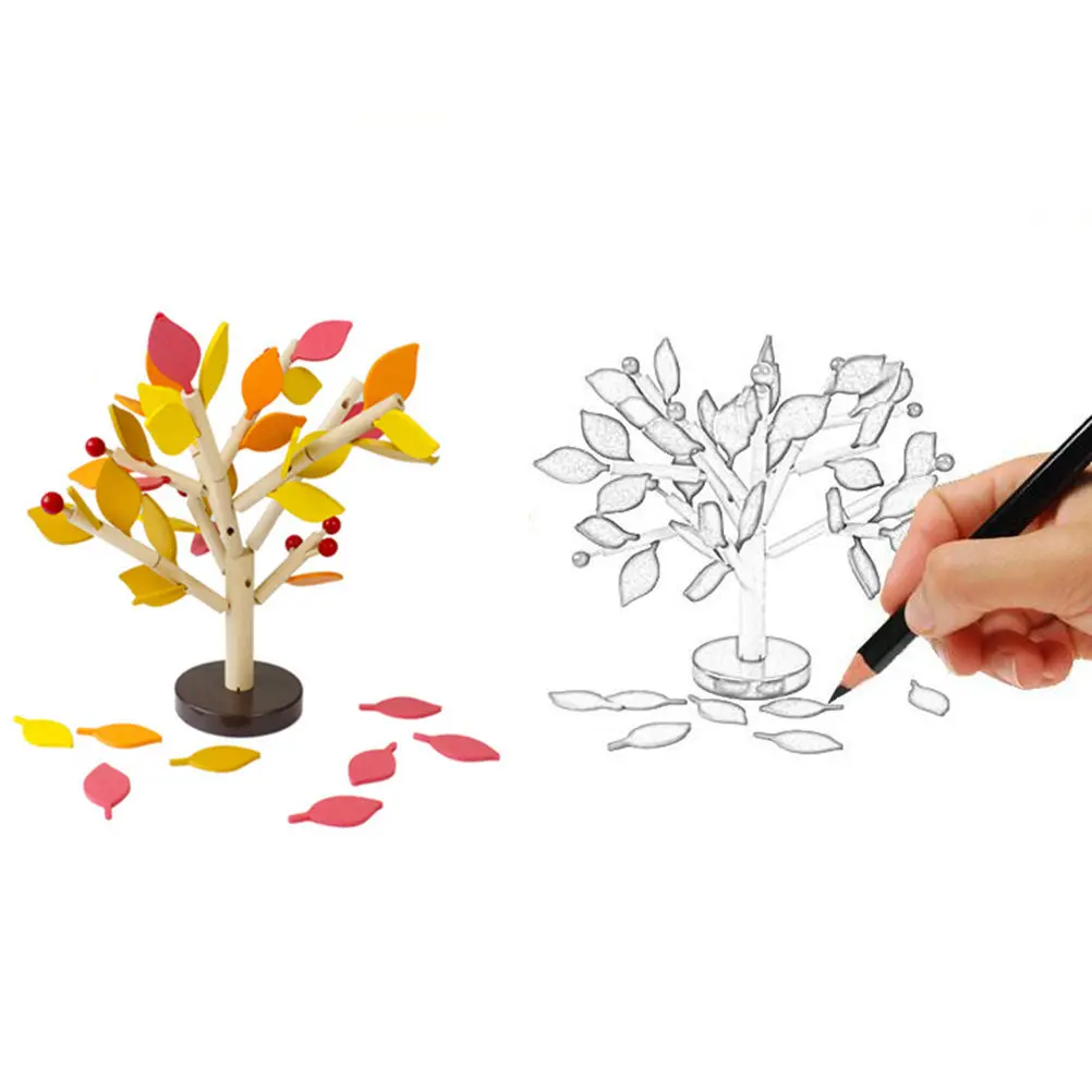 1Set Eco-Friendly Wooden Creative 3D DIY Handcraft Educational Tree Leaves Block Hand-Eye Coordination Game