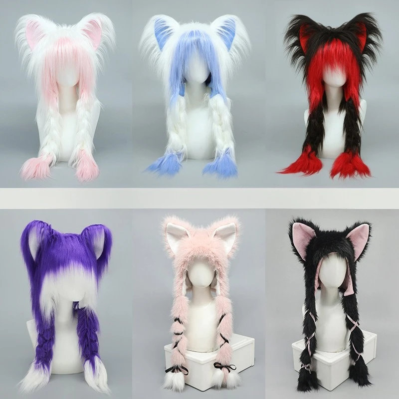 

Fursuit Plush Animal Cosplay Cat Hat Furry Wig Anime Props Doll COS Kig Cute Ear Kigurumi Costume Party Earmuffs