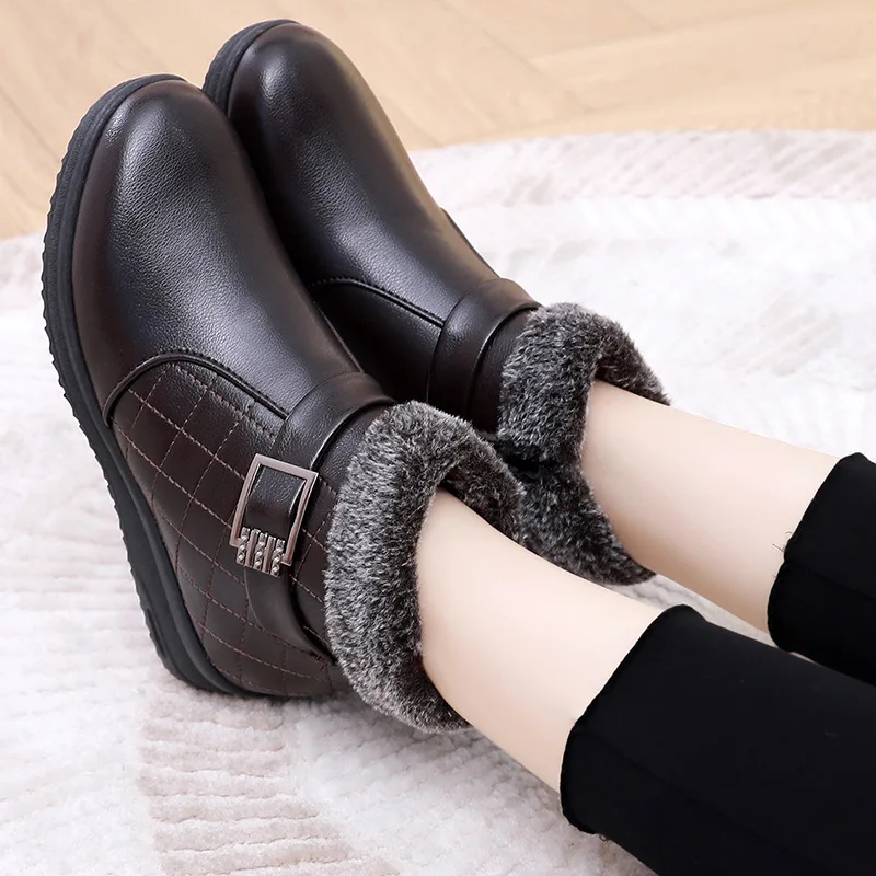Women\'s Ankle Boots Winter Womens Shoes Plush Warm Cotton Shoes Mom Short Boots Fashion Platform Comfort Waterproof Botas Mujer
