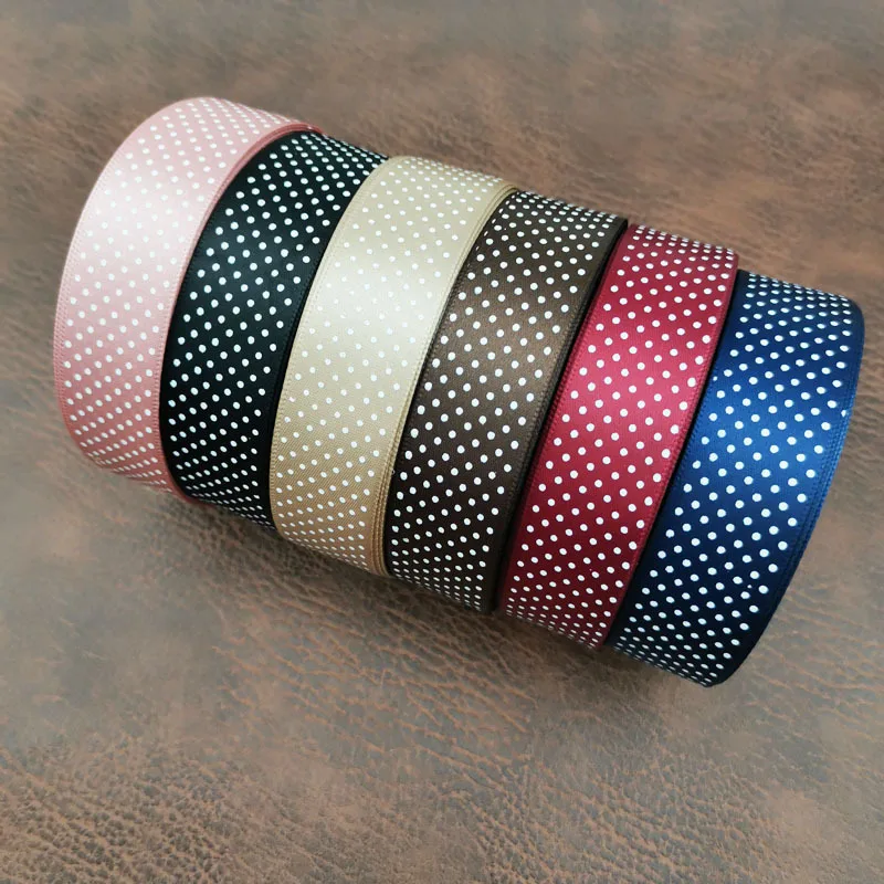 (25 Yards/Roll) 25mm Width Small Dots Printed Satin Ribbon Lovely Series  Gift Packing Christmas Decoration Ribbons Wholesale