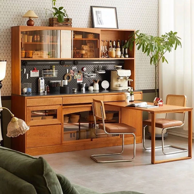 

Cherry wood, Japanese style, side cabinet, integrated, dining room, storage, against the wall, floor
