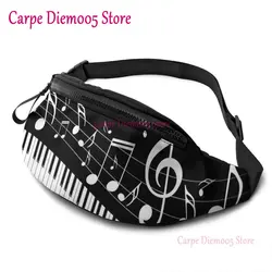 Music Note Piano Waist Bag with Headphone Hole Belt Bag Adjustable Sling Pocket Fashion Hip Bum Bag for Women Men Kids