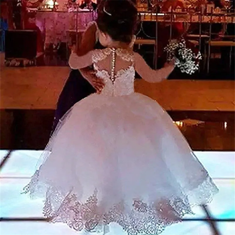 Ball Gown Princess Flower Girls Dresses Appliques with Beaded Stunning Cute Girls First Communion Dress White