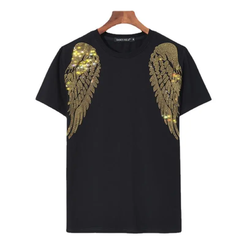 

Plus Size Graphic T Shirts Womens Clothes Personality Wings Diamonds Fashion Streetwear O Neck Slim Ladies Tshirt Short Sleeve