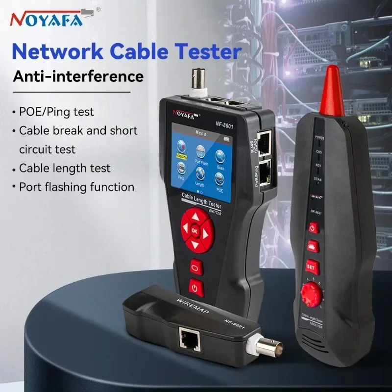 Noyafa NF-8601 Network Cable Tester Ethernet Cable Tracker with PoE/PING Function Measure Length Wiremap Tester Network Tools