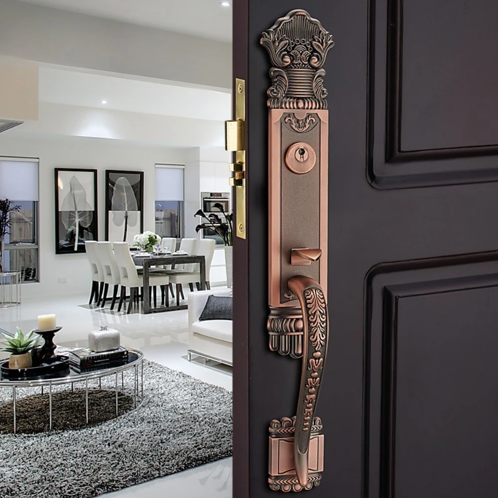 Luxury European solid wood villa door lock folio double door  lock double pull switch