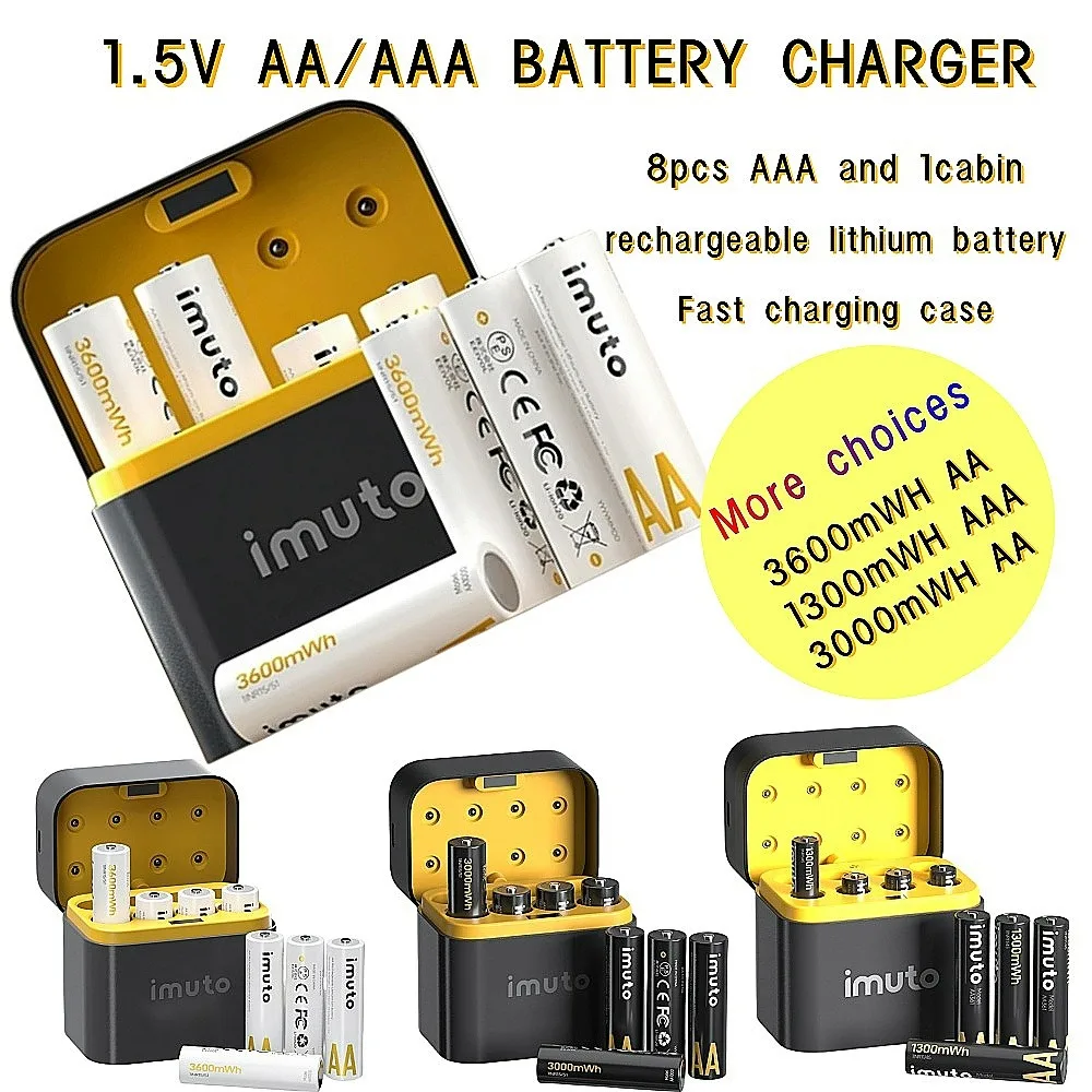 AA/AAA 1.5V  Li-ion Battery Set,Rechargeable Lithium Battery Fast Charging Box Set,,Household,High-Performance Cyclic 8-Pack Set