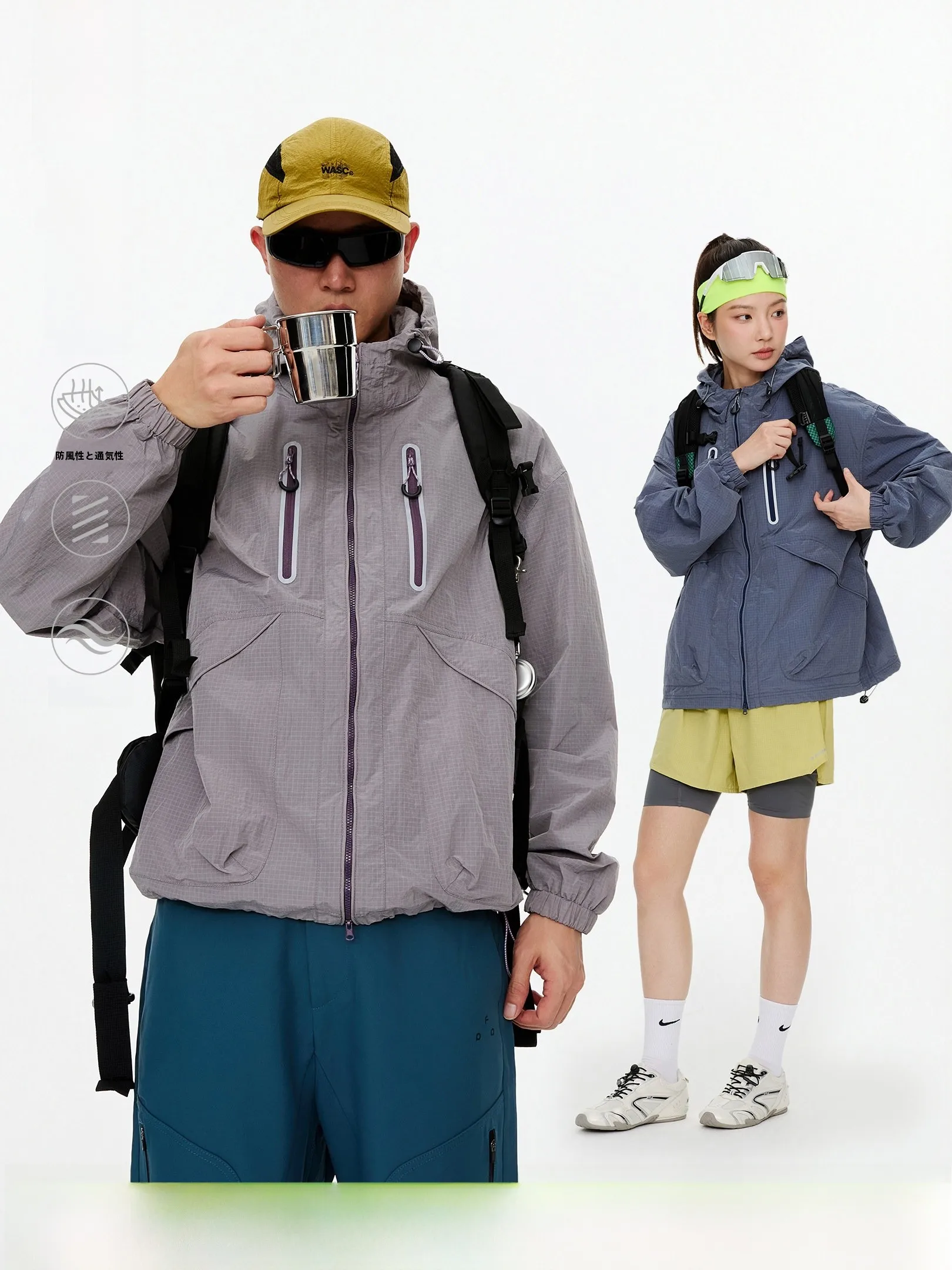 

Outdoor Waterproof Function Hooded Jaet 2026 New Spring Autumn Reflective Strip Couple Coat OXOWX Nylon Long Sve Zipper